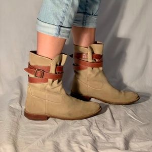 Tan Suede/ Leather Frye Ankle Boots